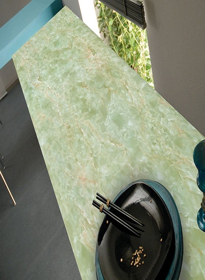 VAVSU Agate Green Marble Glossy Sticker, Vinyl Wrap Film Paper Peel-Stick Counter Top Table Wallpaper,Adhesive Wallpaper for Kitchen Countertop Cabinet Furniture Waterproof PVC Removable(60X200CM) (1) - Image 3